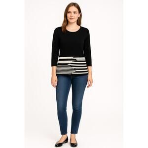 Saks Fifth Avenue Black White Sweater Flared Hem Hand Wash Sz S  NWT